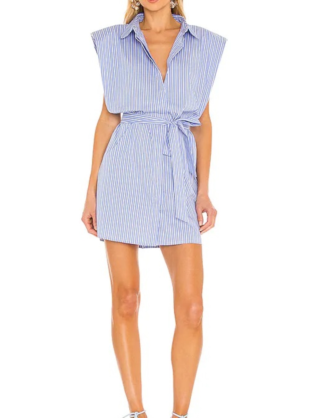 REVOLVE Blue & White Striped Shirt-Tie Swim Coverup